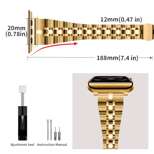 Image of Slim Metal Bands Compatible with Apple Watch 40mm 38mm 41mm 42mm 44mm 45mm, Metal Stainless Steel Chain Strap for Women iWatch Series 9 8 7 6 5 4 3 2 1 SE