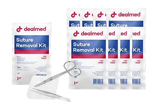 Dealmed Sterile Suture Removal Kit - Scissors, Forceps, Gauze, 10 Pack