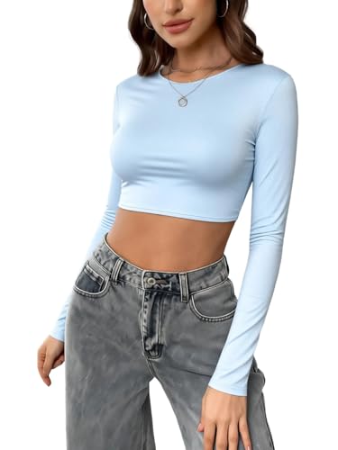 Women's Spring and Summer Solid Color Round Neck Long Sleeve