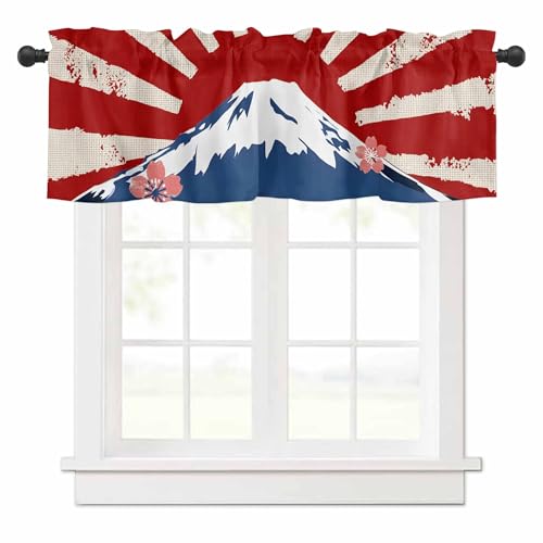 Dujzoltk カフェカーテン 富士山 桜 旭日旗 日の丸 海軍旗 和風 小窓用 カーテン 遮熱 断熱 目隠し 飾り 間仕切り おしゃれ 北欧 部屋 洗面所 喫茶店 キッチン 居間 外から見えにくい 107×30cm