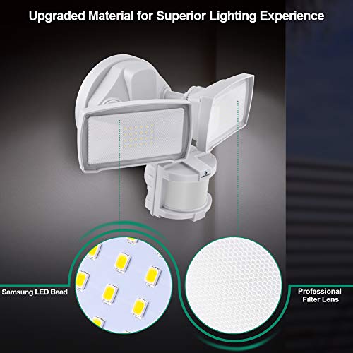 Solar Security Lights Outdoor, LED Solar Motion Sensor Light , GLORIOUS-LITE Rechargeable 1000lm Flood Light, 2400mAh Battery, 5500K, IP65 Waterproof for Garage, Yard, Porch, Entryways - White
