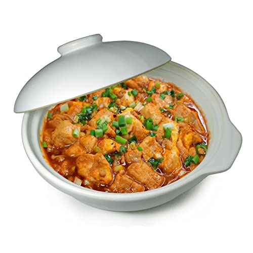 Durable White Ceramic Casserole Clay Pot 50oz for Soup and Stews - Heat-resistant 1500ml Cookware
