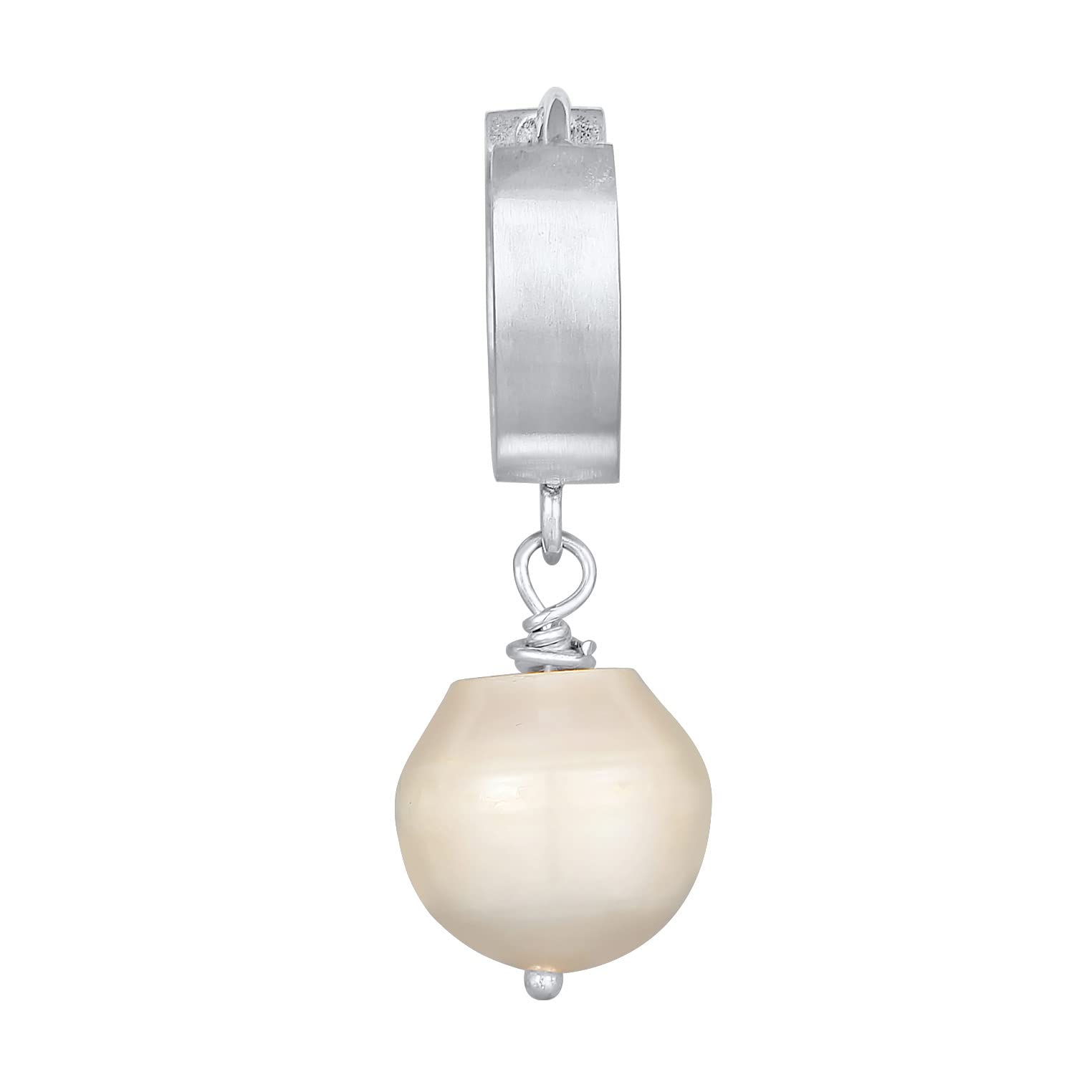 Kuzzoi Herren-Ohrring Creole mit Perle, Single Scharnier Creole (13mm) rund, Ohrring für Männer mit Süßwasserperle, 1 Stück Creolen Ohrhänger aus 925 Sterling Silber, Herren Perlen Accessoire