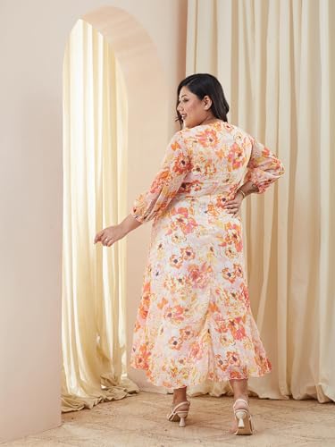 Image of Miss Chase A+ Women's V-Neck Three-Quarter Sleeve Floral Wrap Chiffon Midi Dress