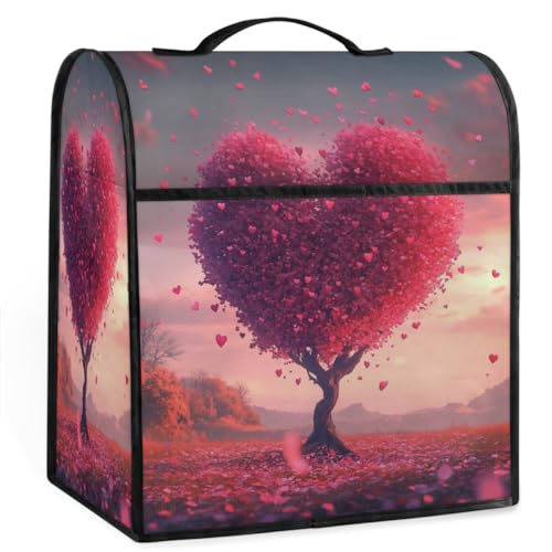 Mexpekil Funda para batidora de pie de árbol de corazón rosa de 5 a 8 cuartos de galón, cubiertas antipolvo para electrodomésticos de cocina con asa superior y bolsillos, accesorios universales para