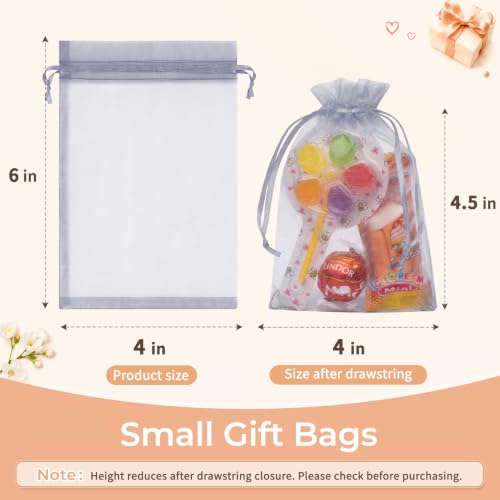 Image of Crweety 50PCS Organza Bags 4x6 Grey Small Gift Bags Mesh Drawstring | Party Favor Goodie Bag Bulk, Jewelry Sachet Candy Treat Soap Makeup Pouches, Wrap for Wedding Baby Shower Birthday Halloween