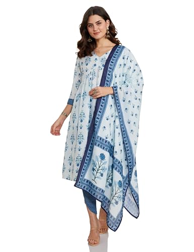 Image of Amazon Brand - Myx Women Printed Alia-Cut Anarkali Kurta Pant Set with Dupatta (Available in Plus Sizes)
