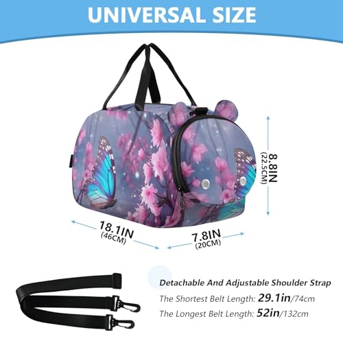 Butterfly Flower Duffle Bag for Girl, Sports Duffle Gym Bags with Shoe Compartment, Personalized Overnight Bag Travel Weekender for Kids2