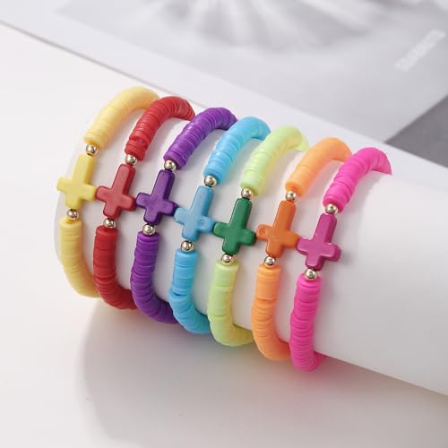 Cross Bracelet for Women Rubber Cross Bracelets Set Colorful Elastic Stretch Prayer Bracelet Religious Christma Birthday Gifts3