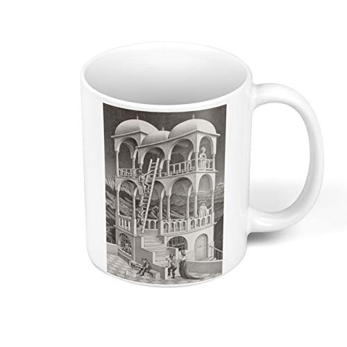 Capacità: 325 ml Tazza da caffè in ceramica 325 ml Belvedere Litografia Escher monocromatico disegno illusioni ottiche