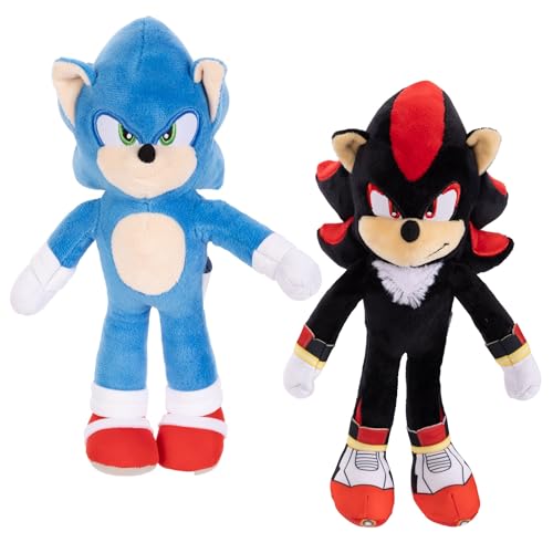 Image of Sonic The Hedgehog 3 Movie Plush: Sonic The Hedgehog & Shadow 9-Inch Stuffed Toy Figures - Officially Licensed 3 Movie, Amazon 2-Pack Kids Plush Toy Figure Set