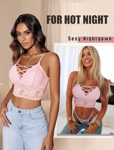 Image of Avidlove Bralettes for Women V Neck Lace Camisole Y2K Tank Top Strappy Cami Unpadded Bra Lingerie Crop Tops Outfits