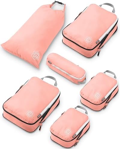 TRIPPED Travel Gear Compression Packing Cubes 6 Piece Set for Travel - Lightweight, Durable Clothes Organizer for Carry-On Luggage and Backpacks by TRIPPED Travel Gear (Coral Rose).