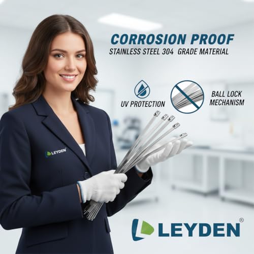 Image of LEYDEN 200, 150 x 4.6 MM (6 Inch) SS304 Stainless Steel Cable Tie Ball Lock Type Zip Wire Organizer Standard Quality Flexible Self Locking Tie SS Flexible Straps Cable Tie