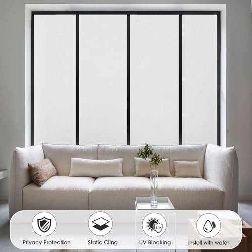 Image of Coavas Window Privacy Film Frosted Glass Static Clings, Decorative Bathroom Door Privacy Film Day and Night, Heat UV Blocking Anti-Glare Frosting Stickers Renter Non-Adhesive, 23.6 x 78.7 Inch, White