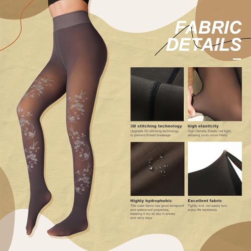 Women Fleece Lined Tights,Fishnets Patterned Fake Translucent Warm High Waisted Pantyhose Sheer thick Winter Tights3