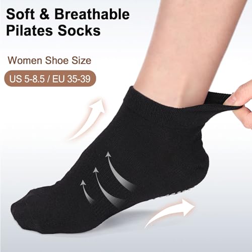 Image of Ultrafun 6 Pairs Grips Non Slip Socks for Women, Anti Skid Yoga Pilates Hospital Gripper Socks (Black)