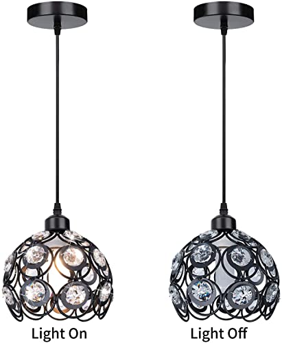 Suspension cage noire et mini cristal précieux au design vintage épuré - 5