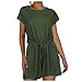 Zldhxyf Mono de mujer con bolsillos de encaje, de manga corta, pantalones de taburete, bolsillos cortos, traje para mujer, moda para Halloween, Verde militar., L