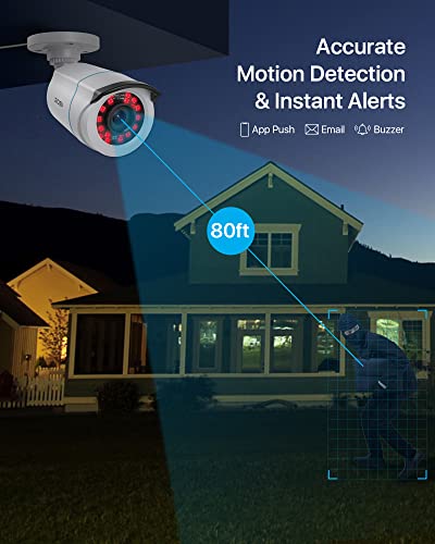 Miniatura 2 de Zosi 1080p Kit De Videovigilancia Sistema De Seguridad 8ch 2mp Grabador Dvr 4 Cámara De Vigilancia Exterior, 20m Visión Nocturna, Detección De Movimiento, 1tb Disco Duro