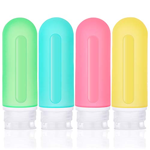 Socub Silicone Travel Bottles (3 fl.oz), Soft, Upgrade Leak Proof, TSA Approved Travel Size Toiletries for Shampoo Lotion Liquids, 4 Pcs