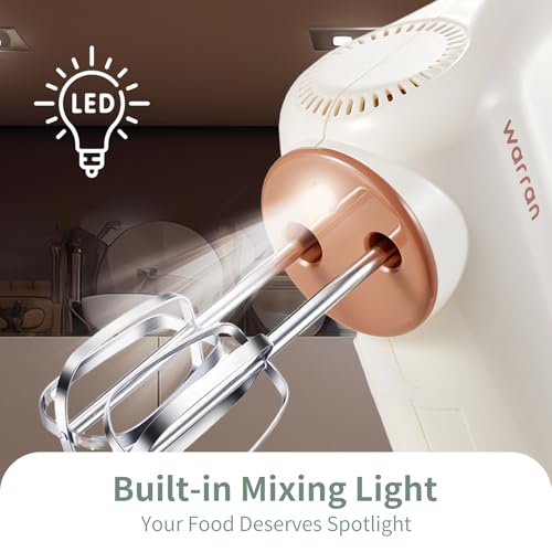 warran 300W Compact Lightweight Electric Hand Mixer, with Powerful Quiet DC Motor for Baking, Cake, Brownies, Cookie Dough, Ideal for Home Kitchen (Green)