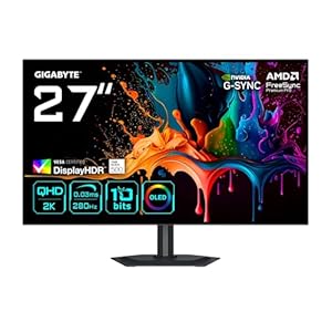 Gigabyte MO27Q28G 27" W-OLED QHD Gaming Monitor - 2560 x 1440, 280Hz, 0.03ms, 335 cd/m², Display HDR True Black 500, HDMI 2.1, DisplayPort 1.4