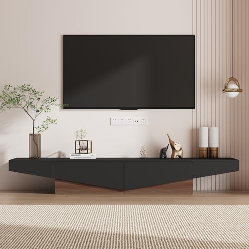 Caldion Modernes TV-Lowboard TV-Schrank mit 2 Schubladen Fernsehtisch mit Tischplatte Fernsehschrank TV-Ständer für Wohnzimmer Schlafzimmer MDF Braun und schwarz 200x40x30cm
