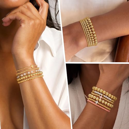 Yoosteel Gold Beaded Bracelets Set for Women, 14K Gold Plated Dainty Round Bead Ball Pearl Cross Bracelet for Women Simplicity Stackable Jewelry Gifts4