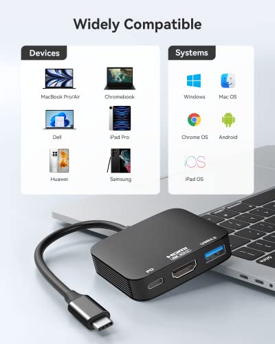 Image of vilcome USB C to HDMI Adapter【4K@60HZ】, HDMI to USB C Adapter Multiport with USB Type C PD & USB 3.0 Port, Compatible for MacBook Pro /Air, iPad Pro /Air, Dell XPS, iPhone 15 Pro /Max, Android (Black)