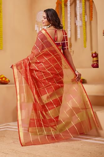Image of StyleScope Women's Kota Doria Cotton Zari Checks Manipuri Saree With Unstitched Blouse Piece (Malanng)