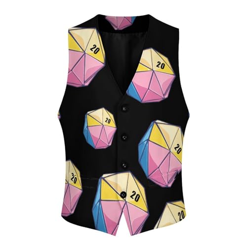 Pansexual Flag Dice Mens Slim Fit Suit Vest Dress Waistcoat Casual Business Vest4