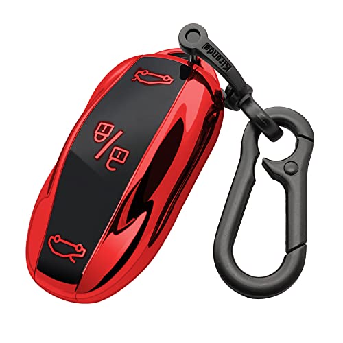 Kirsnda key fob cover Compatible with Tesla Model 3 Y S remote key TPU Protection case keychain(Red)