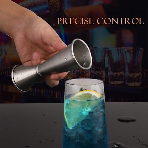 اماتير مجموعة جيجر مزدوجة من الستانلس ستيل على الطراز الياباني قياس 2 اونصة 1 اونصة (30 مل و60 مل)، كوب قياس كوكتيل مزدوج الجوانب للمنزل