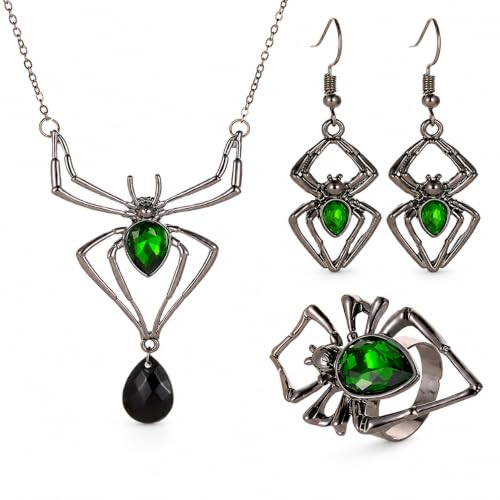 YANCHUN Green Spider Jewelry Collection for Women Necklace Earrings Ring Halloween Costume Gift
