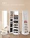 SONGMICS 6 LEDs Lockable Mirror Jewelry Cabinet, 360° Swivel Jewelry Organizer Armoire Standing, Frameless Full-Length Mirror, 3 Storage Shelves, Christmas Gifts, White Surface Black Lining UJJC007W01