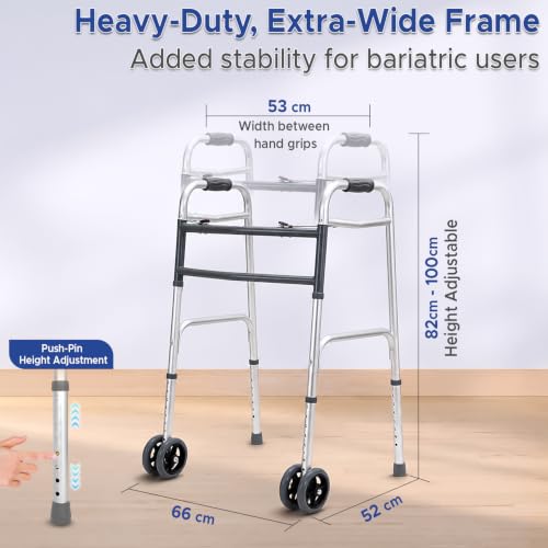Image of KosmoCare Bariatric Walker for Heavy Adults & Seniors | Heavy Duty Folding Walker | Medical Walking Frame | Mobility Walker with Wheels | Supports Up to 225 kg