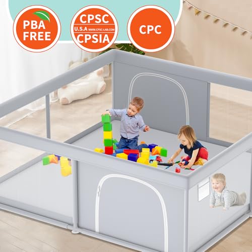 Image of XVISHX Baby Playpen, 79''x79'' Extra Large Playpen for Babies and Toddlers, Baby Fence Play Pen for Indoor & Outdoor, with Soft Breathable Mesh Grey