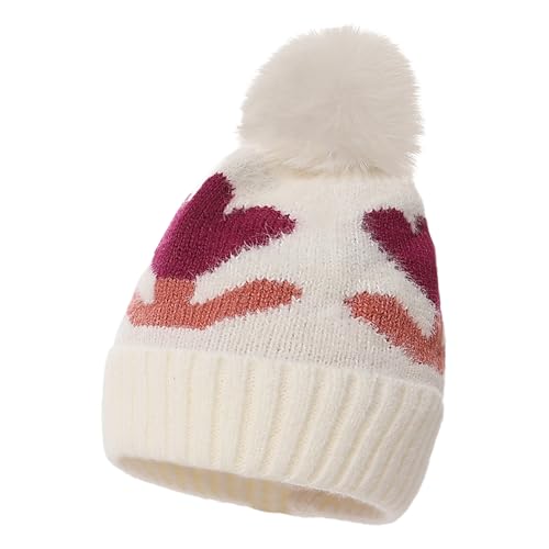 Pocoiau Gorro de invierno unisex para niños con diseño de copo de nieve, corazón y flores, para fiestas de vacaciones, festivales infantiles, blanco, Talla única