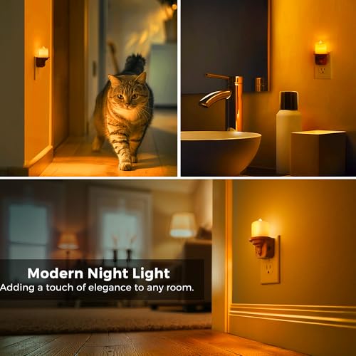 Image of L LOHAS LED Night Light, 2 Pack Amber Flameless Candle Night Light Plug in | Dusk to Dawn Sensor, 0-100LM LED Dimmable Nightlight, Vintage Decorative Night Lights for Hallway Bathroom