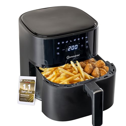 Sommertal Heißluftfritteuse HF570 – 5,7L XXL Airfryer - Touchscreen, 8 Programme, 1700 Watt - energiesparend & gesund - große Fritteuse - Air Fryer