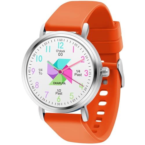 Blisshour Kids Watch Analog Waterproof, Pinwheel Learning Watch for Kids 8-12, Teacher Watches for Girl Ages 5-7 6-8, Easy to Read Educational Girls Watches Orange