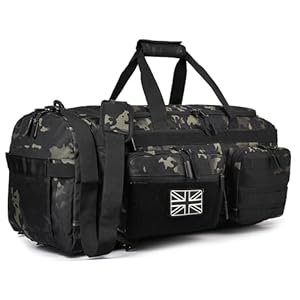 LHI 3-in-1 Tactical Gym Bag 50L, Multi-Purpose Duffle Holdall Backpack with Shoe Compartment, MOLLE System, Weekend Travel Bag-Black CP