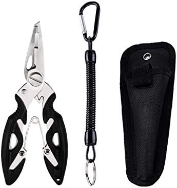 LAIBOREC Fishing Pliers, Multi-Function Hook Remover Split Ring Fishing Gears Accessories, Stainless Steel Line Cutter with Sheath and Lanyard Fly Fishing Tools Set