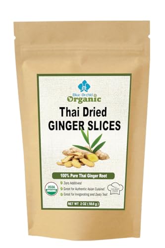 USDA Certified Organic Dried Ginger Root Slices 2 OZ - Premium Sun Dried Thai Spice, Carefully Sliced, Cut & Sifted Zingiber Officinale for Flavorful Teas, Warming Soups, and Authentic Asian Cuisine