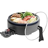 [山善] 電気鍋 グリル鍋 深鍋プレート 一人鍋 鍋直径21.9cm 深さ6cm 着脱式プレート 温度調節機能 保温機能 自立蓋 ガラス蓋 ブラック YGE-S100(B)