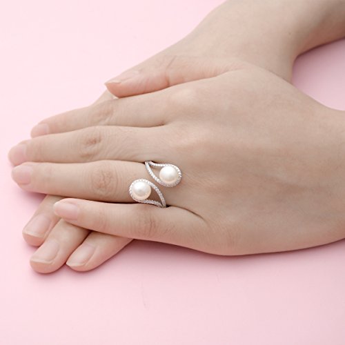EVER FAITH 925 Sterling Silver CZ 9MM AAA Freshwater Cultured Pearl Teardrop Engagement Adjustable Ring2