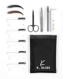 Eyebrow Stamp Stencil Kit w/Free Eyebrow Shaping Tweezer, Spoolie and Scissors Included| Perfect Eyebrow Stencil Kit for One Step Eyebrow Shaping | Waterproof and Long Lasting Powder Finish (Brown) -  K. Elise