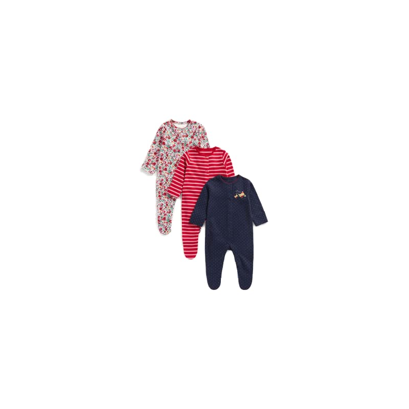 MOTHERCARE Baby Girl Little Robin Sleepsuits - 3 Pack 50 Cms Brights Multi