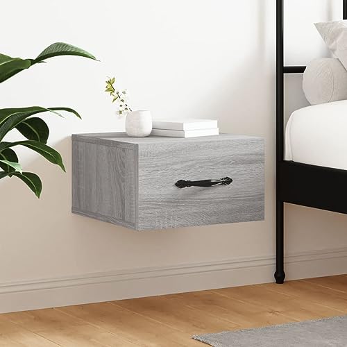 Holamys Mesita de noche de pared gris Sonoma, 35 x 35 x 20 cm, material de madera, estantería flotante, mesa auxiliar colgante para dormitorio, salón, pasillo, práctico espacio de almacenamiento